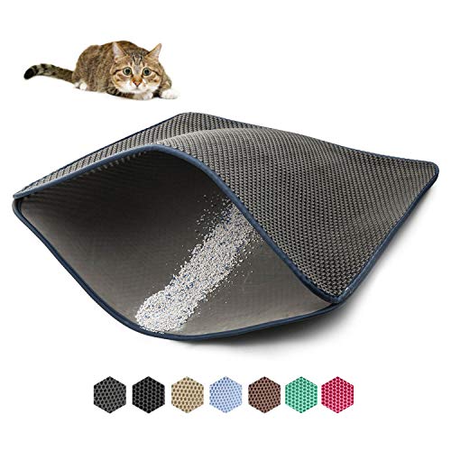 WePet Cat Litter Mat, Kitty Litter Trapping Mat - Large Size, Honeycomb Double Layer Mats, No Phthalate, Urine Waterproof, Easy Clean, Scatter Control, Catcher Litter Box Rug Carpet 30x25 Inch Grey