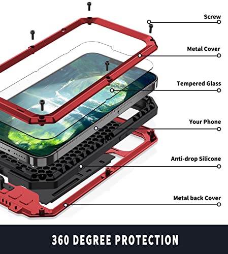 Étui métal iPhone 13 Pro Max antichoc avec protège-écran coque armure blindée rouge - 8
