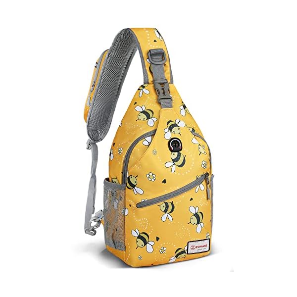 ZOMAKE Sling Bag,Small Crossbody Sling Backpack,Water Resistant Shoulder Daypack for Travel,Anti Thief Chest Bag for Hiking(Bee Yellow)