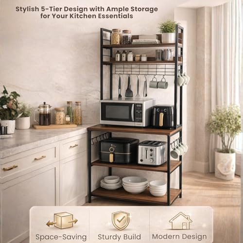 Image of wow craft 5-Tier Storage Rack - Functional Microwave Stand, Bookshelf, Kitchen & Office Organizer | Durable Metal Frame, Easy to Assemble, Space-Efficient