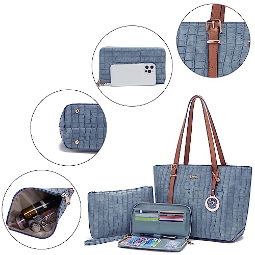 Image of Qiyuer Versatile Daily Purses with RFID Wallet for Women Tote Handbag Set | 3PCS, Fits 13 inch Tablet, Sturdy Vegan PU, Spacious, Work Use, Shoulder Satchel, Large Clutch Wallet, Makeup Bag, Ideal Gift