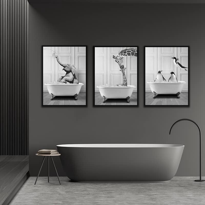 QPLGTU bathroom home background wall decoration painting, black and white highland cow decoration photo - Image 2