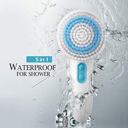 【New Version】ETEREAUTY Facial Brush Waterproof Body Facial Cleansing Brush Spin Brush for Deep Cleansing, Gentle Exfoliating and Removing Blackhead with 5 Brush Heads - Thumbnail 3