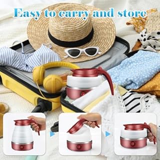 Faltbarer Wasserkocher, Piashow 600ml Camping Wasserkocher Mini Reisewasserkocher Faltbar Silikon Wasserkessel mit 2 Faltbecher, Reise Wasserkocher Faltbar Elektrisch Klein für Camping, Reise, Outdoor