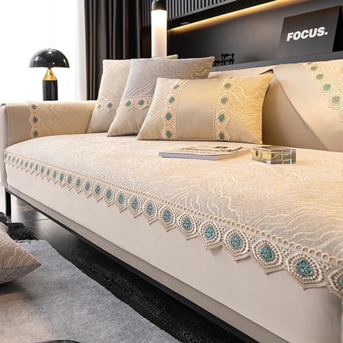 Yokqexz Couch Cushion Covers Safeguard, Couch Protector for Dogsk, Modern Simple Sofa Cover with Lace Edge, Anti-Slip Pet Mat Bed Couch Cover(B/Beige,110 * 110cm)