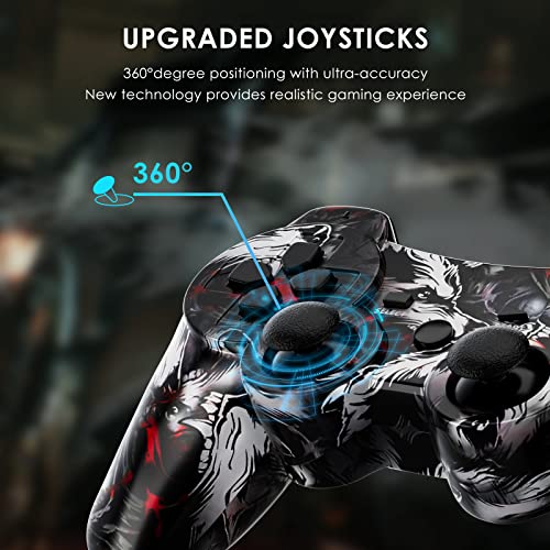 Image of Boowen Wireless Controller for PS3, Controller for Sony PlayStation 3, 6-Axis High-Performance Motion Sense Dual Vibration Upgraded Gaming Controller, Compatible with PlayStation 3(Cyberpunk+Wolf)