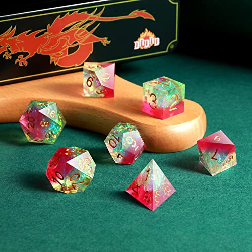 Rose DND Dice Set,DNDND Handmade Sharp Edge Dungeons and Dragons Dice Set including Gorgeous Gift Case for DND (Rose and Tranlucent with Gold Number) - Image 3