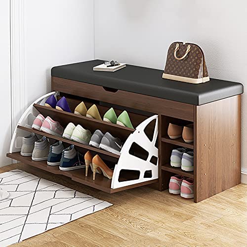 SS&LL Shoe Storage Bench with Hidden Shoe Rack,Leather Entryway Shoe Bench Seat Shoe Organizer Shoe Cabinet,Modern Entry Decorative Furniture-B-Brown 80x30x51cm(31x12x20inch)