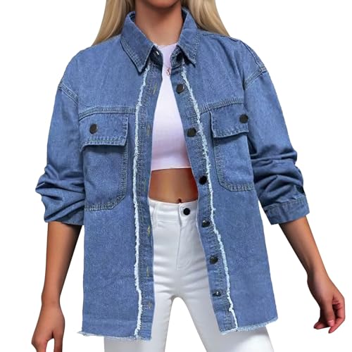 Generisch Chaqueta vaquera de manga larga para mujer, chaqueta vaquera con bolsillo, impermeable, chaqueta vaquera, chaqueta con botones, chaqueta de entretiempo, chaqueta de entretiempo, chaqueta de