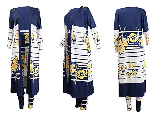 Womens Floral Print Long Sleeve Cardigan Cover Up Long Pants 2 Piece Outfits Set Yellow #TOP3