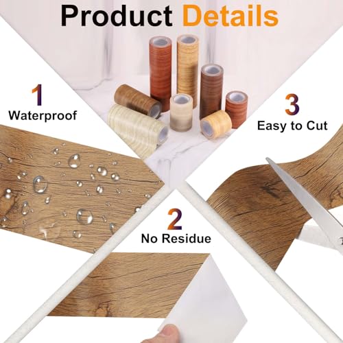 Image of PATIKIL Wood Grain Tape 2 inch x 32 ft, Self-Adhesive Wood Texture Repair Tape Realistic Wooden Effect Patch for Furniture Cabinets Floor Walls, Grain
