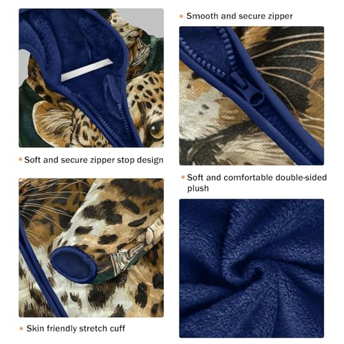 Leopard Holding Glass Wine Toddler Fleece Jacket Girl Boys Hooded Fleece Jacket Coat Warm Outwear Zip-up 3-10T3