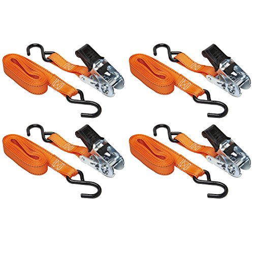 Keeper - 1” x 14' High Tension Ratchet Tie-Down with S Hooks, 4 Pack - 400 lbs. Working Load Limit