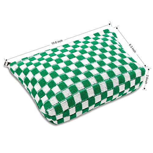 Wovowovo Makeup Bag For Women Checkered Cosmetic Bag Large Capacity Vintage Travel Toiletry Bags Organizer Green #TOP2
