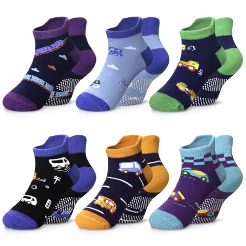 Image of Eyean Kids Ankle Cotton Socks Cute Animal Pattern Soft Non Slip Boys Girls No Show Socks 6 Pairs