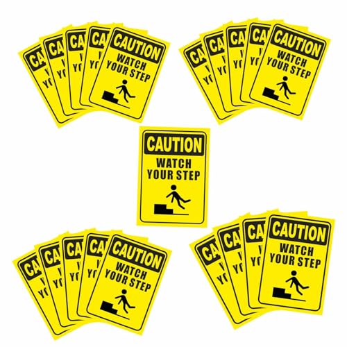 Image of CVANU CAUTION Watch Your Step Warning Safety Self-Adhesive Waterproof PVC Vinyl Sign Sticker Size (11.7inchX8.3inch) Pack of 20