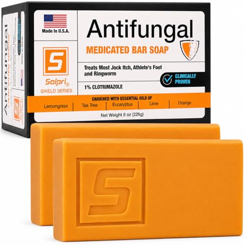 Solpri Shield 1% Clotrimazole Antifungal Soap Bar with Tea Tree Oil - Medicated Relief for Athletes Foot, Jock Itch, Ringworm - Foot Soap for Skin Fungus 4 oz (2-pack)