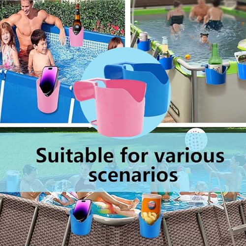4 Stück Getränkehalter Pool, FORMVERSITY Getränkehalter Poolrand Aus Kunststoff Pools Zubehör, Swimming Pool Drink Holder Poolside Drink Hanging Cup Holder Pools Gadgets Blau und Pink
