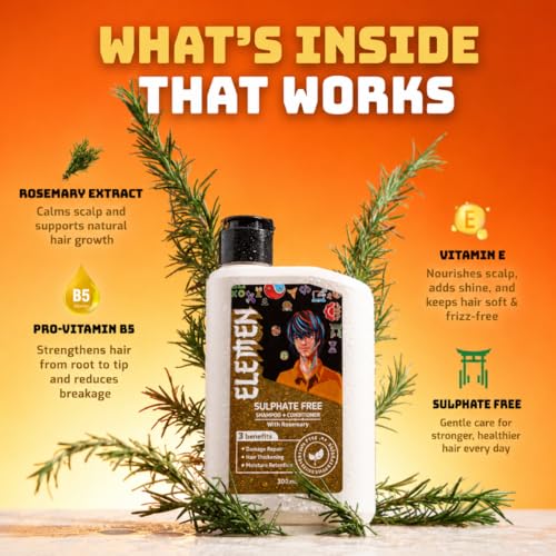 Image of Elemen 2-in-1 Shampoo + Conditioner -300ml For Kids & Teenage Boys 11+ Yrs | Sulphate Free Shampoo And Conditioner | Hairfall Control With Rosemary, Vitamin E & B5 | Cleanses & Conditions In One Wash