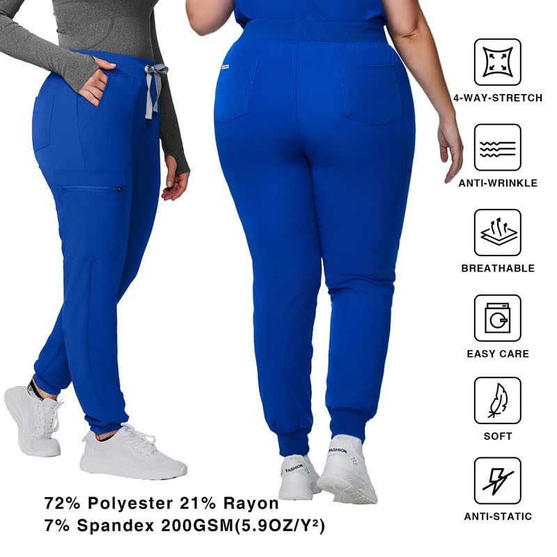 Image of Kitmaz Scrub Pants for Women - Mid Rise 4-Way Stretch Anti-Wrinkle Slim Fit Jogger Pants, Drawstring & 5 Pockets