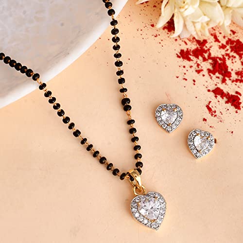 Women's Heart Shaped CZ Studded Mangalsutra Set, Sparkling Gift