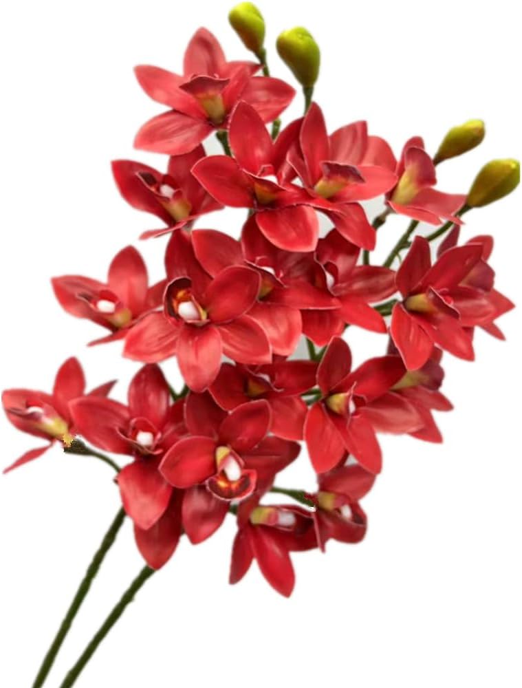 4pcs Artificial Orchid Flower Flower Vanda 10 Heads Realistic Touch, Lifelike FlowersRed Cymbidium Phalaenopsis Flower (red)