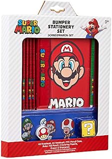 Super Mario Stationery Set for Kids, Includes Pencil Case A6 and A5 Notebook Colouring Pencils Set Small Ruler, Gifts For Boys