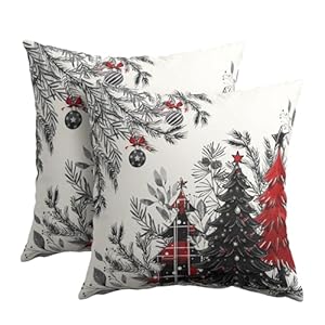 Kawani Christmas Trees Throw Pillow Covers 18x18 Inches, Set of 2 Red Black Buffalo Plaid Xmas Bells and Tree Cotton Linen Pillow Cushion Case for Couch Sofa Home Winter Holiday Decor Kawani Christmas Trees Throw Pillow Covers 18×18 Inches Set of 2 Red Black Buffalo Plaid Xmas Bells and Tree Cotton Linen Pillow Cushion Case for Couch Sofa Home Winter Holiday Decor