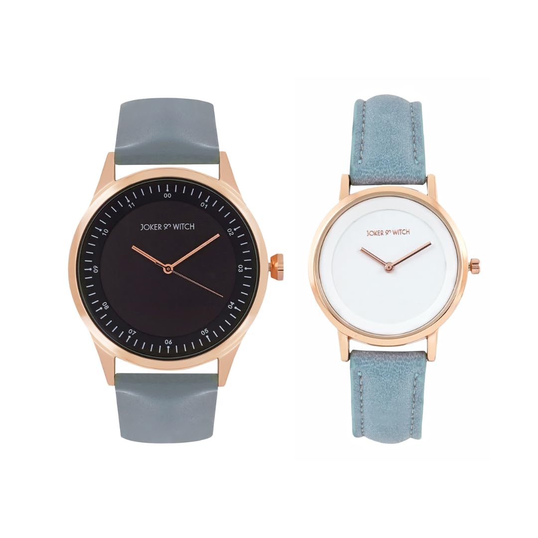 Joker & Witch Leather Oliver And Elio Couple Analogue Watches, White Dial, Blue Band (B0CVL446CH) Amazon Price History, Amazon Price Tracker