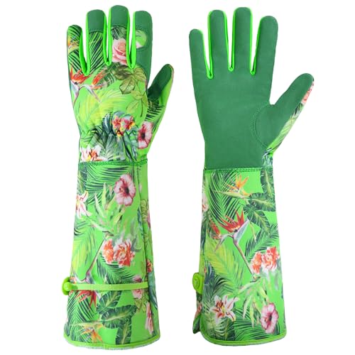 Image of HANDLANDY Rose Pruning Gloves for Men Women, Thorn Proof Gardening Gloves | Long Leather Gardening Gloves, Breathable Leather Gauntlet, Best Garden Gifts & Tools for Gardener (Grass Green, L)