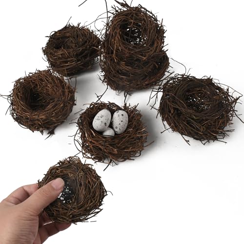 Redvigh Mini Artificial Bird Nest 6PCS, Faux Rattan Birds House Nest...