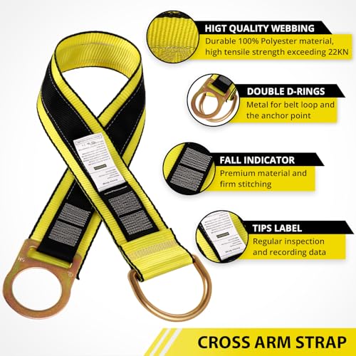 Image of TRSMIMA Safety Strap Fall Protection - 3ft 4ft 6ft Cross Arm Strap Anchor Strap Anchorage Lanyard D Ring for Safety Harness