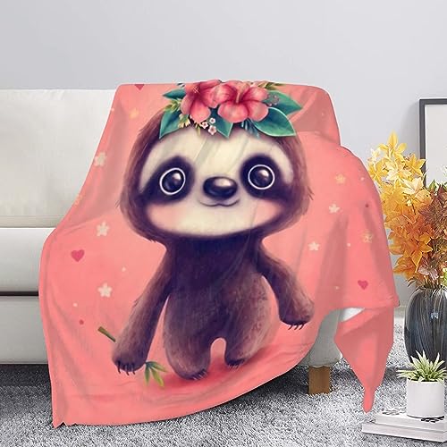 chaqlin Cute Sloth Blanket,flower funny Sloth Throw Blanket,Soft Cozy Flannel Blanket Fleece Blankets for Teen Kids Girls Boys Gifts Sofa School Decor,Sloth Gifts - Image 2