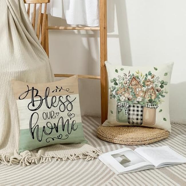 wyooxoo Throw Pillow Covers 18x18 Set of 4 Spring Pillow Covers Decorative Farmhouse Cushion Case for Sofa Couch Outdoor Living Room Home Decor