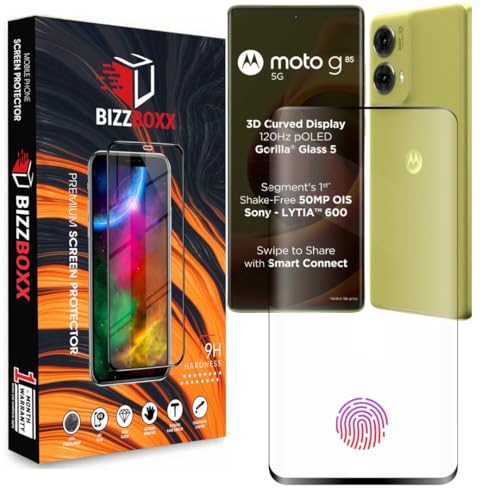 Image of Compatible With Motorola G85 5G Full Glue Tempered Glass Screen Protector Guard With Curved Edges - Fingerprint Working, UV Glue Not Required (Moto G85, 6.67 Inch) - Pack of 1