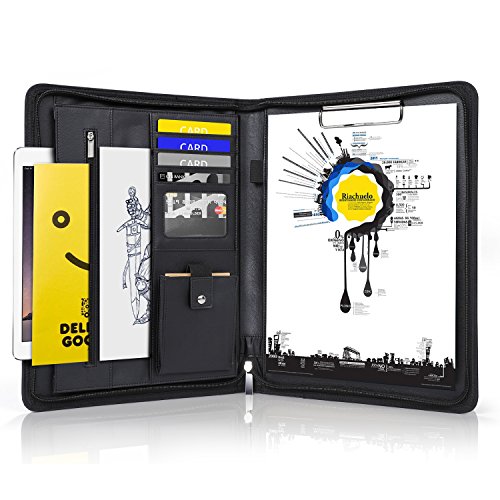 AHGXG Zippered Padfolio Portfolio Binder, Interview Resume Document Organizer Business Leather Portfolio Folder