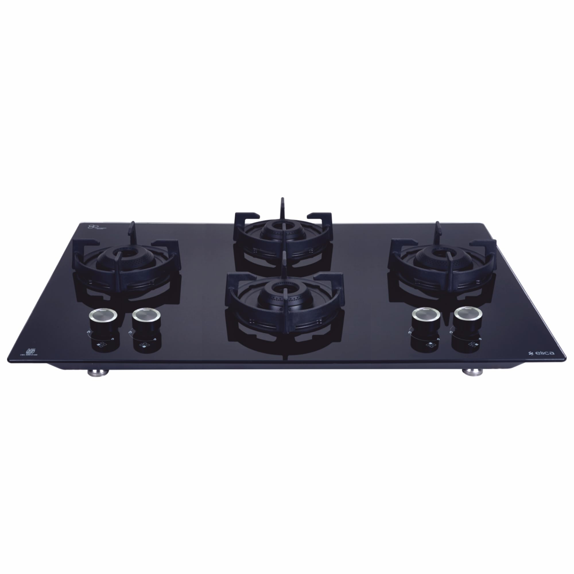 Elica 90cm 4 Burner Auto Ignition Hob | FLEXI 491 LOTUS IND HD BRASS | SABAF Burners | Cast Iron Pan Support with Heat Guard | 8mm Toughened Glass | 10-Year Burner Warranty | Black-image-3