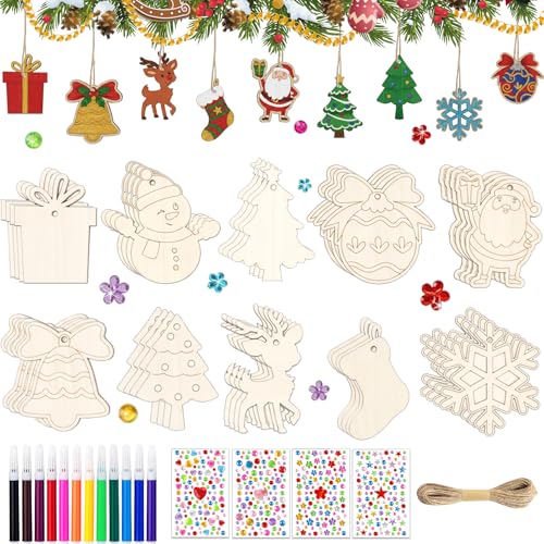 JOYEASE Basteln Weihnachten Kinder, 40 Stück DIY Holzanhänger...