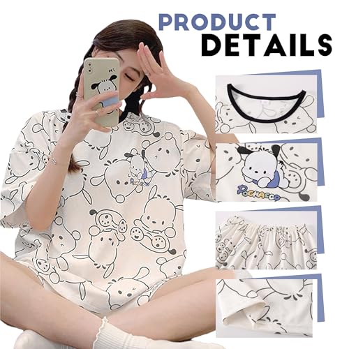Cartoon Printed 2 Piece Pajama Set Petite Women Girls Short Sleeve Sleepwear Nightwear Shirt and Shorts Lounge Sets4