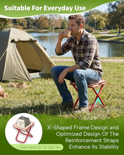 Anmiro Portable Folding Camping Stool, 12.6 Inch Lightweight Mountaineering Hiking Stool, Outdoor Beach Fishing Garden Foldable Stool with Carry Bag, Supports Up to 200LB - image 4