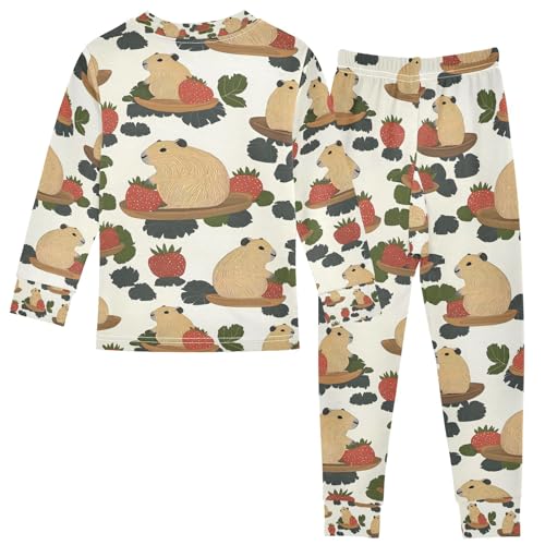 senya Guinea Pig Strawberry Pajamas Set Long Sleeve Soft Cotton Sleepwear 2 Piece2