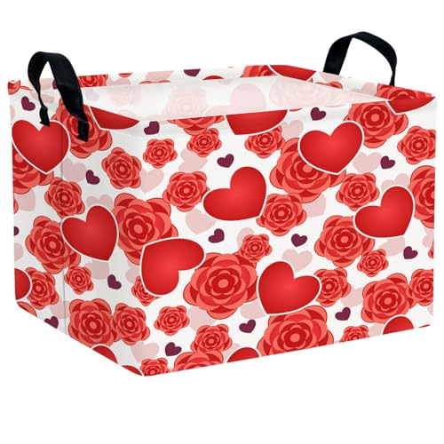 Image of Valentine's Day Basket for Gifts Empty Cute Heart Large Gift Basket Decorative Storage Bin for Kid and Baby Room Decor (Red Love Rose)