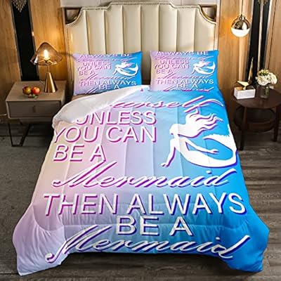 Girls Mermaid Comforter Set Twin Size, Gradient Down Comforter Coastal Nature Bedding Set for Kids Women Adult Bedroom… 51NRcJhyE8L. SS400