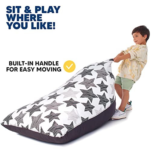 5 Stars United Stuffed Animal Storage Bean Bag - Cover Only - Large Triangle Beanbag Chair For Kids - 150+ Plush Toys Holder - Floor Pillows Organizer For Girls - 100% Cotton Canvas - Hatch Stars #TOP4