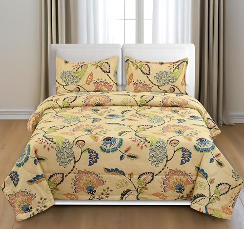 Image of VOMZER Super Soft Microfiber All-Season King Size AC Comforter (90x95 Inches) | Duvet for Double Bed with 1 Flat Bedsheet (90x100 Inches) 2 Pillow Covers | 4 Piece Comforter Set Beige Anokhi