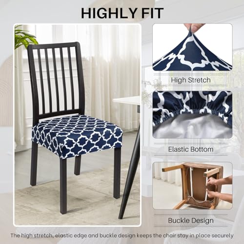 Image of SearchI Dining Chair Seat Covers Set of 4, Rear Covered, Geometric Blue