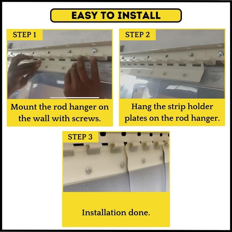 Image of Qlarity Covers 2mm Frosted PVC Door Curtain 40 x 84 Inch Auto Closing | Heavy-duty transparent PVC strip curtain with metal hangers. Helps retain cooling and reduce dust and insects