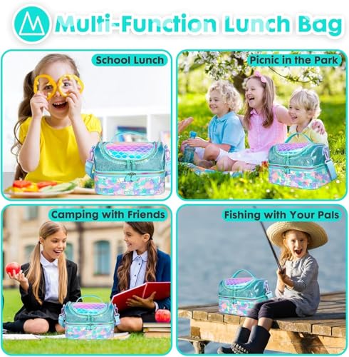 Image of Kids Double Decker Cooler Insulated Lunch Bag Large Tote for Boys, Girls, Men, Women, with Adjustable Strap (Mermaid-Bag)