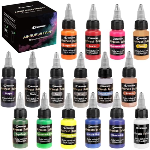 K KERNOWO Tinta para aerógrafo, conjunto de tinta de aerógrafo de 15 cores (30 ml/28.3 g), kit de ti