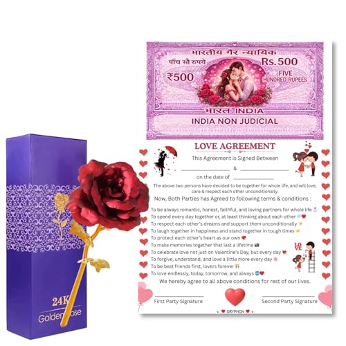 Love Agreement Certificate Combo with 24k Red Rose | Valentine Gi...